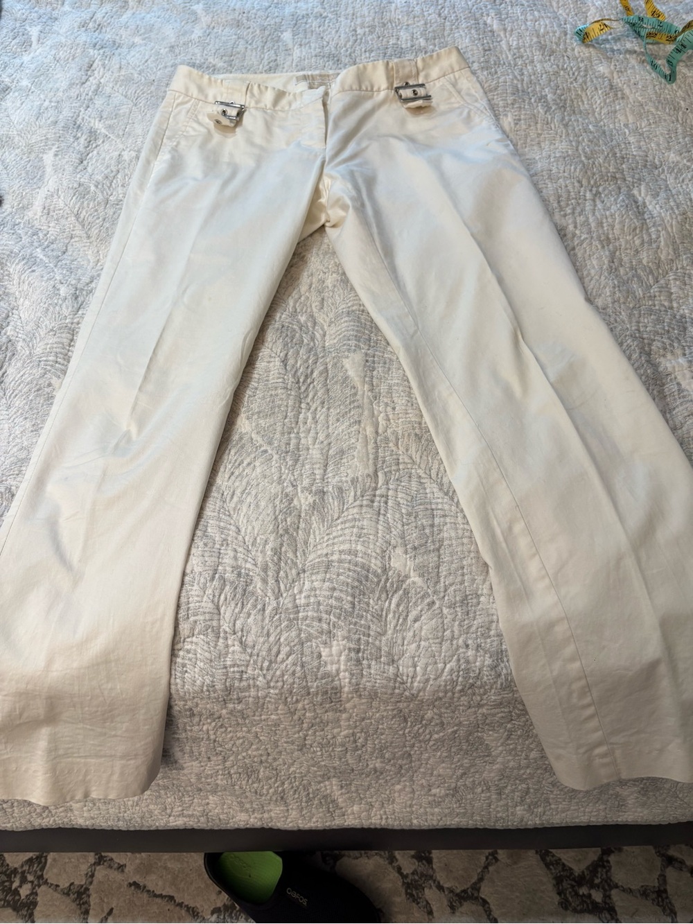 MICHAEL Michael Kors Off-White Straight-Leg Pants with Waist Hardware